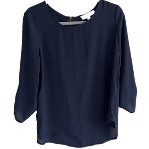 Hippie Rose Top Elbow‎ Sleeve Lightweight Blue Blouse Back Zip Size Large Career